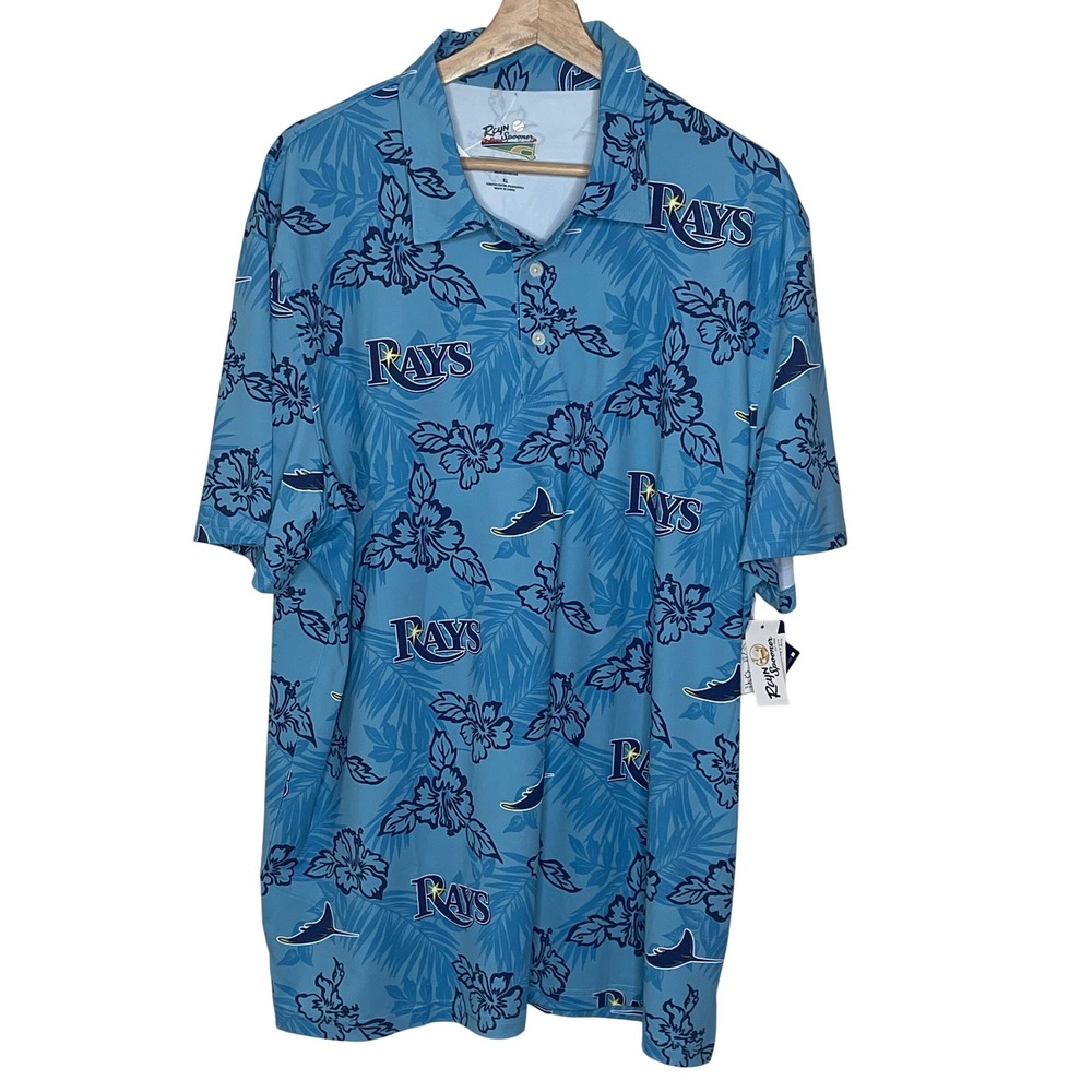 Reyn‎ Spooner Tampa Bay Rays MLB Performance Polo Shirt Mens XL Blue Floral New